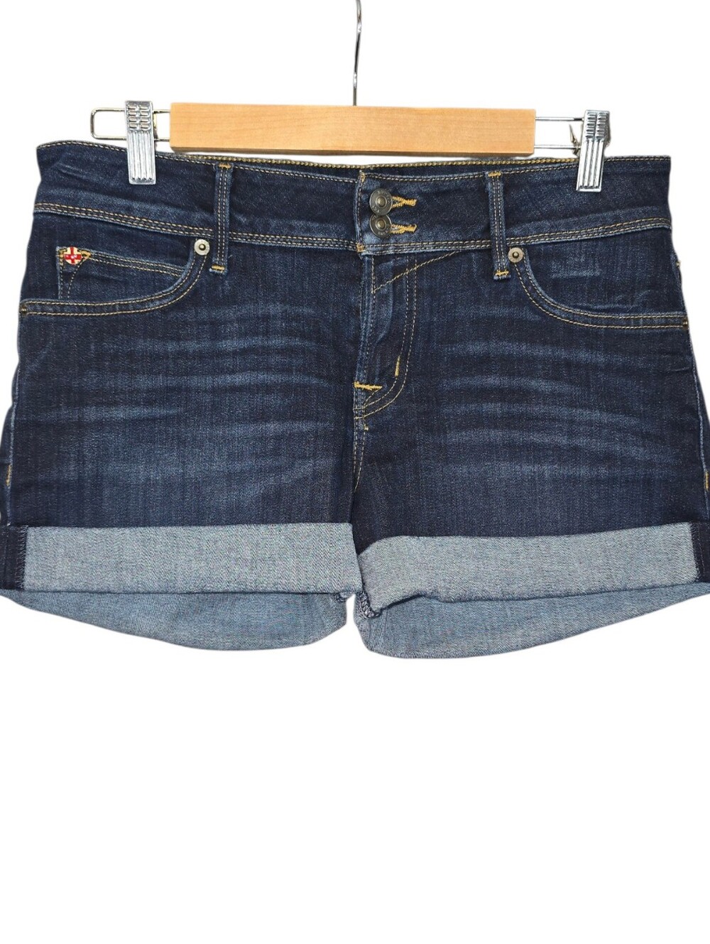 Hudson Croxley Mid Thigh Cuffed Shorts Dark Wash Stretch Denim Size 28